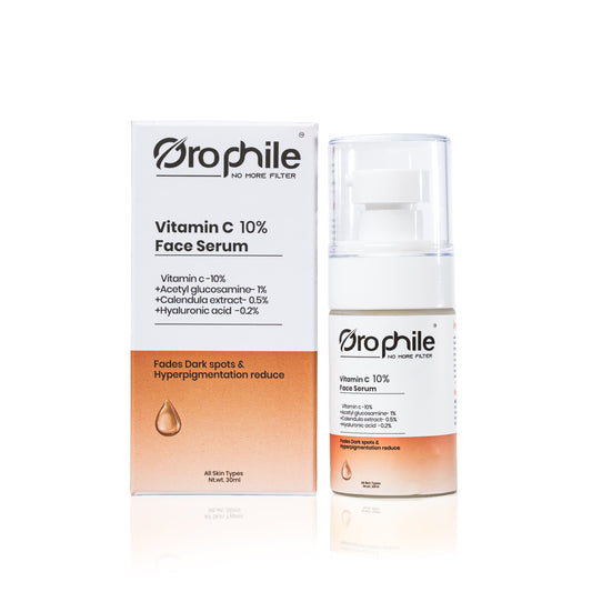 Orophile Vitamin C 10% Face Ferum With Acetyl glucosomine & Hyaluronic acid | A Quick absorbing, Fade Dark Spots and Pigmentation | All Skin Type [ 30ml]