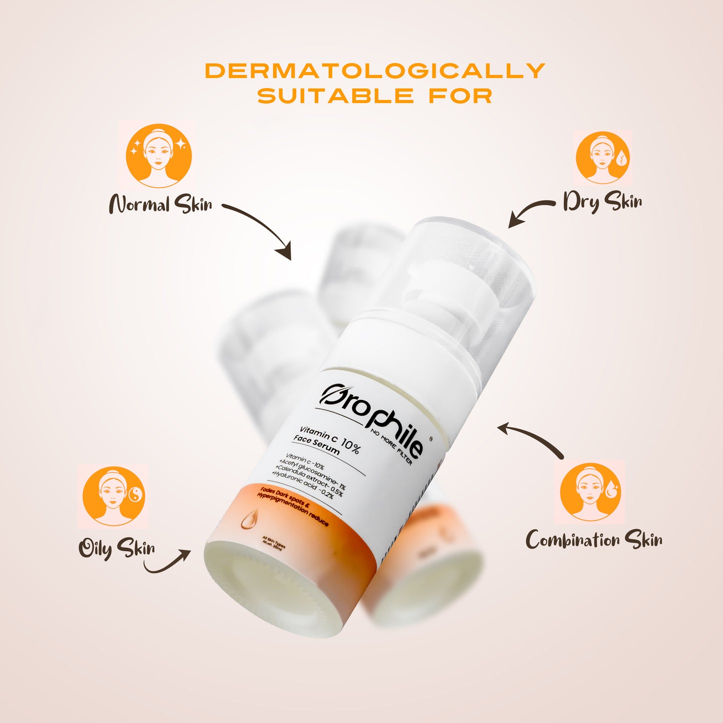 Orophile Vitamin C 10% Face Ferum With Acetyl glucosomine & Hyaluronic acid | A Quick absorbing, Fade Dark Spots and Pigmentation | All Skin Type [ 30ml]