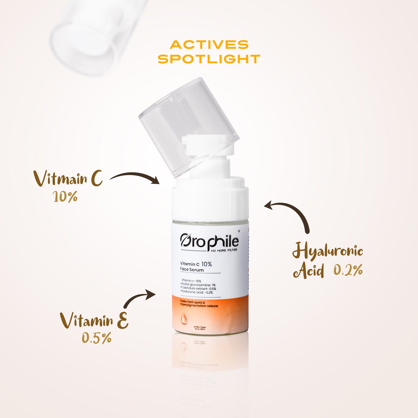 Orophile Vitamin C 10% Face Ferum With Acetyl glucosomine & Hyaluronic acid | A Quick absorbing, Fade Dark Spots and Pigmentation | All Skin Type [ 30ml]