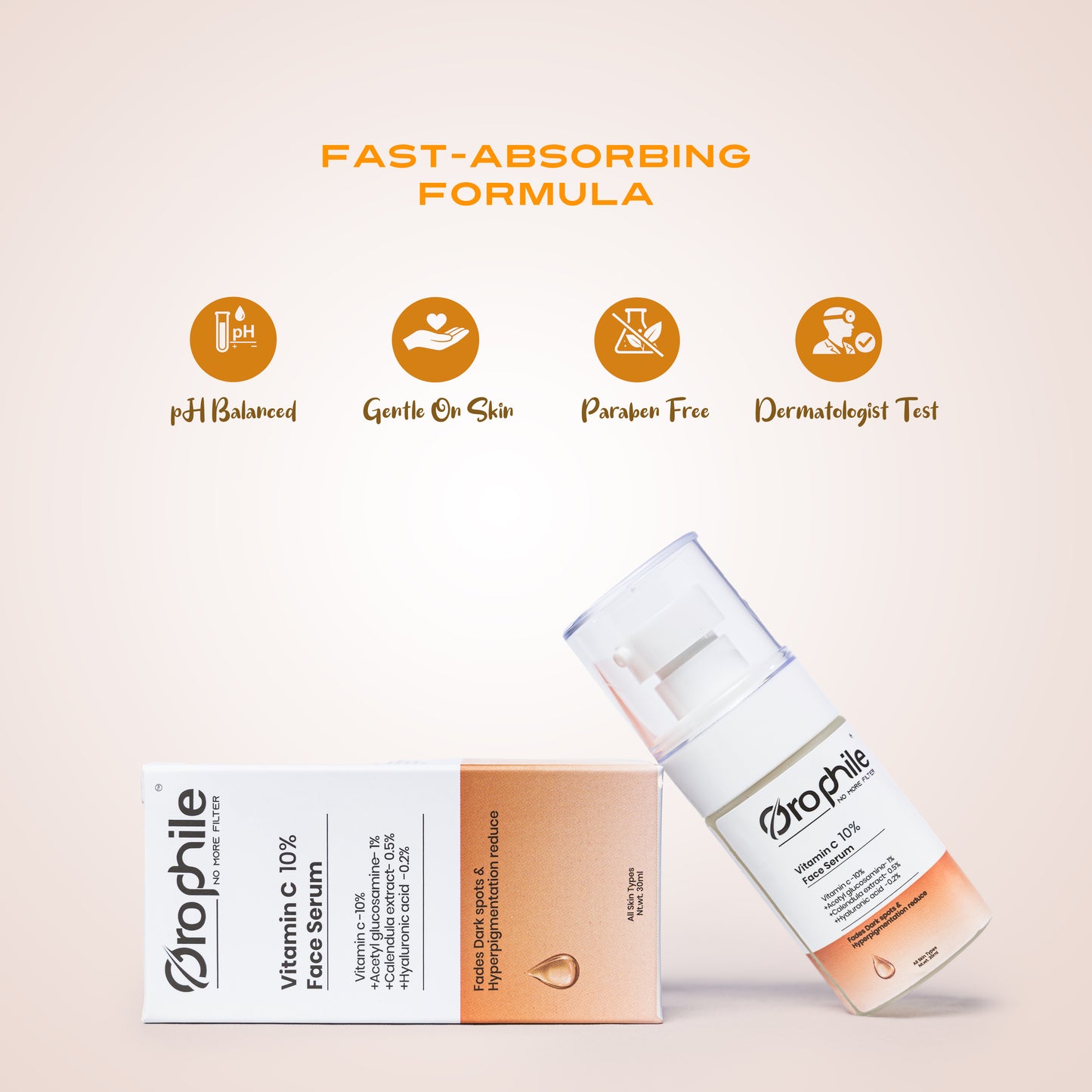 Orophile Vitamin C 10% Face Ferum With Acetyl glucosomine & Hyaluronic acid | A Quick absorbing, Fade Dark Spots and Pigmentation | All Skin Type [ 30ml]